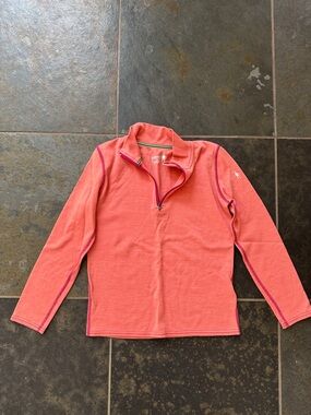 Coral smartwool merino Half-Zip Pullover with Pink Contrast Stitching
